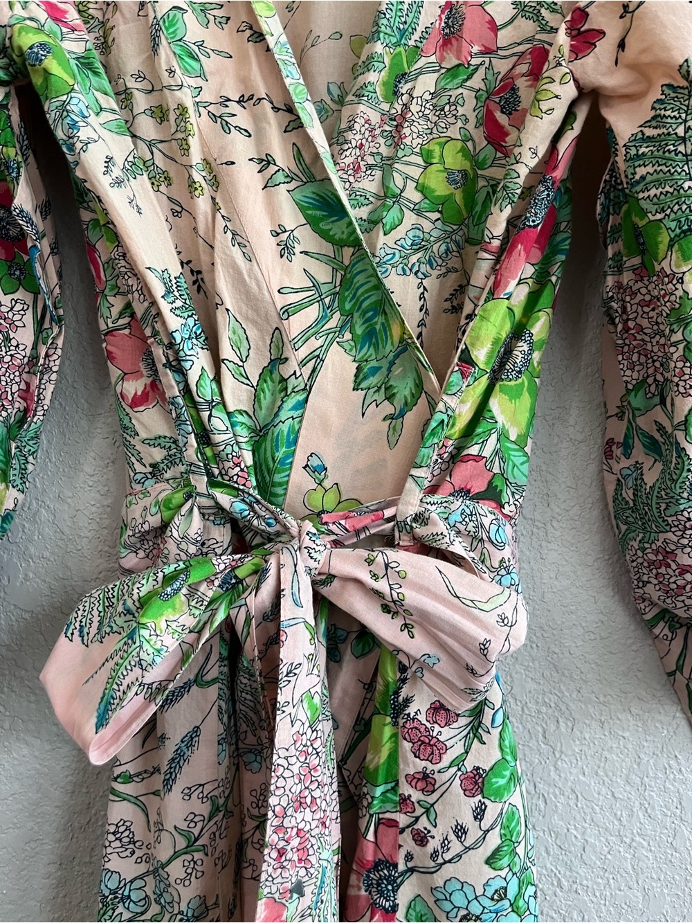 😎 Plum Pretty Sugar Botanical Floral Cotton Wrap Robe Pink Green Size Medium - Picture 9 of 13